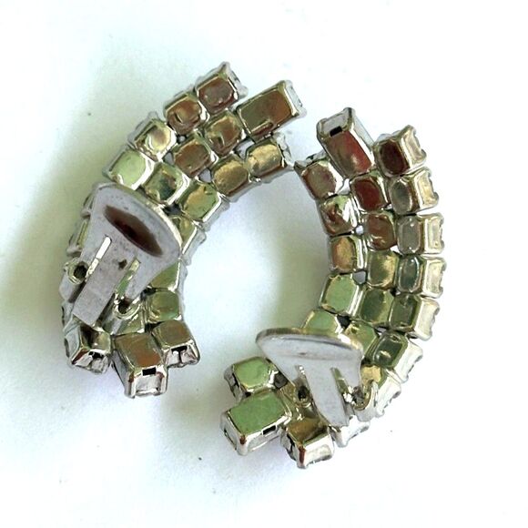 Arched Rhinestone Art Deco Style Clip on Earrings - Picture 5 of 5